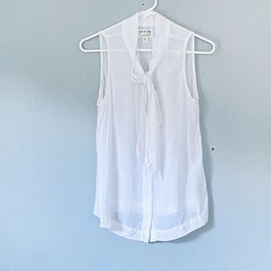 Anthropologie Cloth & Stone Top Small White Sleeveless Tie Neck Semi Sheer